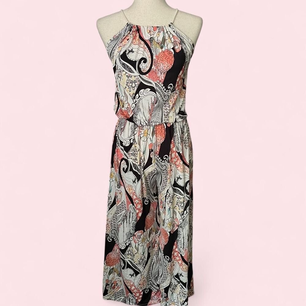 Women's Black White and Multicolor Whimsical Paisley Floral  Playsuit Romper